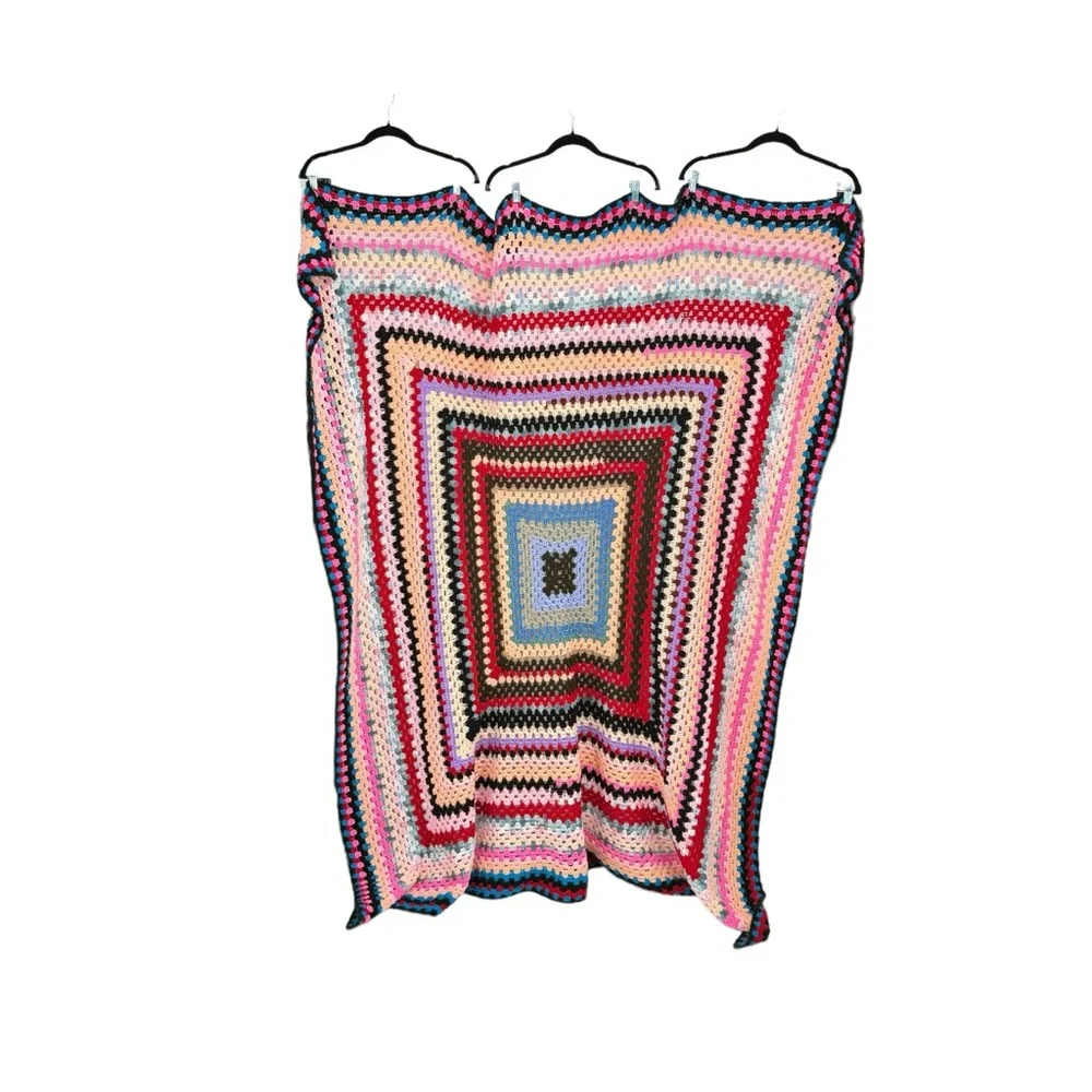 *Beautiful Hand Made Multicolored Crocheted Blanket measuring 70” x 67”.